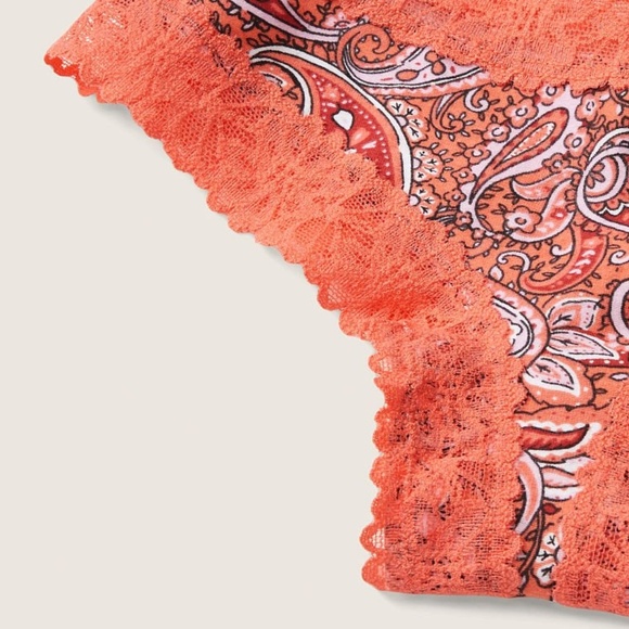 Victoria's Secret PINK Lace Trim Cheekster Panty Orange Paisley Medium NEW - Picture 4 of 6